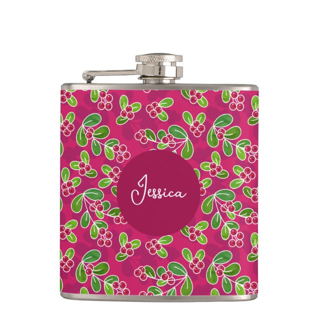 Petaca Patrón de frutas de arándano festivo, fucsia (Anverso)