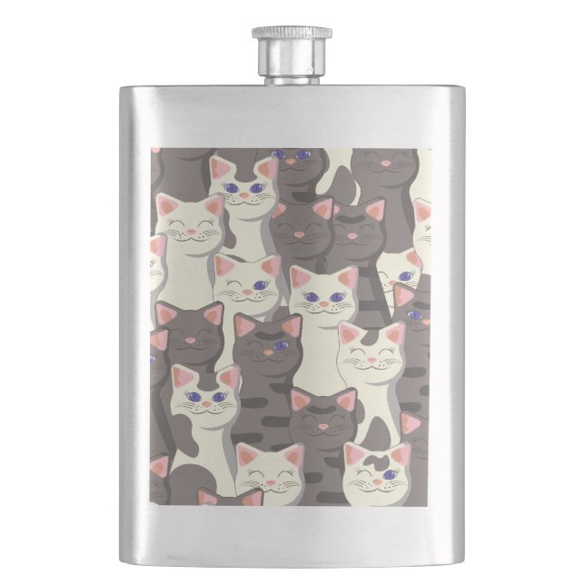 Petaca Patrón de gatos blancos y grises (Anverso)