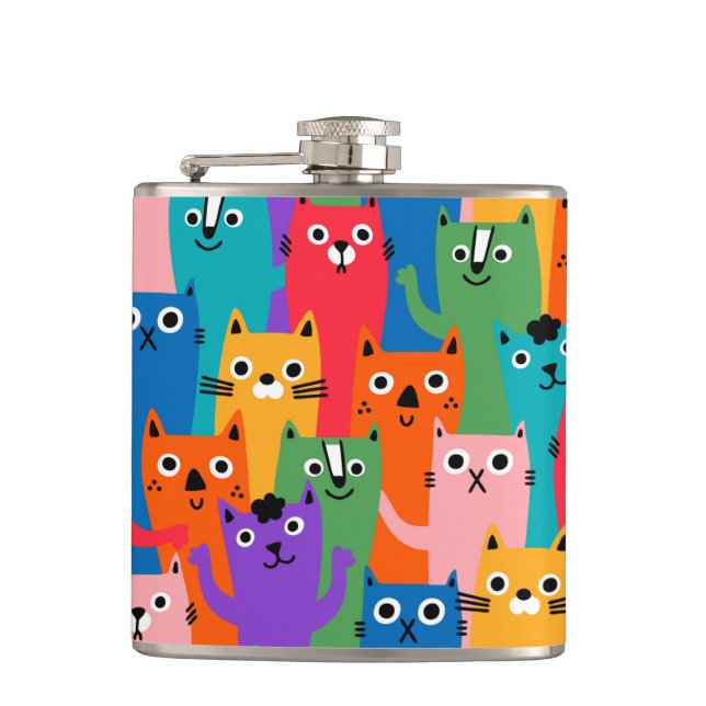 Petaca Patrón de gatos coloridos (Anverso)
