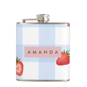 Petaca Patrón de Gingham de fresa y azul personalizado