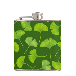 Petaca Patrón de Ginkgo en verde oscuro