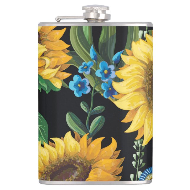 Petaca Patrón de girasol de fondo negro (Anverso)