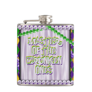 Petaca Patrón de Harlequin Mardi Gras, cuentas, flores de