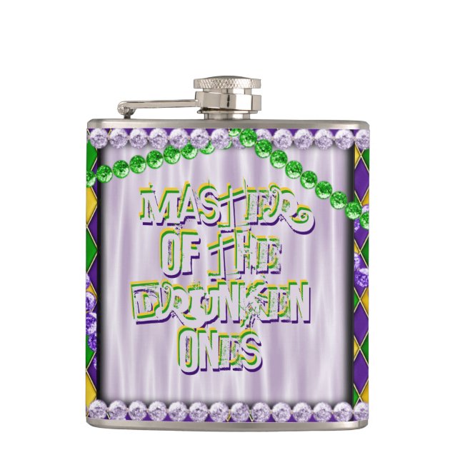 Petaca Patrón de Harlequin Mardi Gras, cuentas, flores de (Anverso)