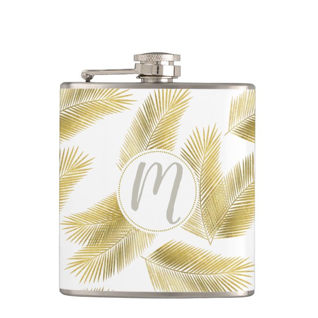 Petaca Patrón de hojas de palmera de Relieve metalizado d (Anverso)