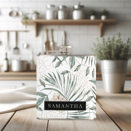 Petaca Patrón de hojas y flores de acuarela tropical