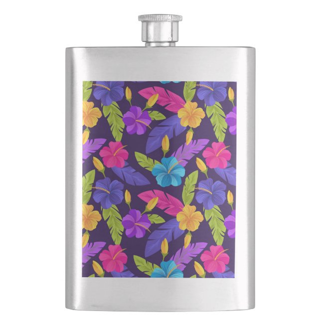 Petaca Patrón de hojas y flores tropicales-23857 (Anverso)