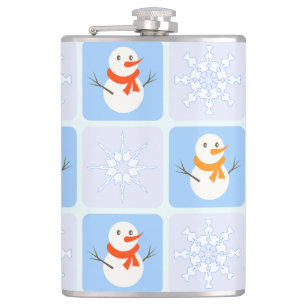 Petaca Patrón de invierno de snowman y copos de nieve