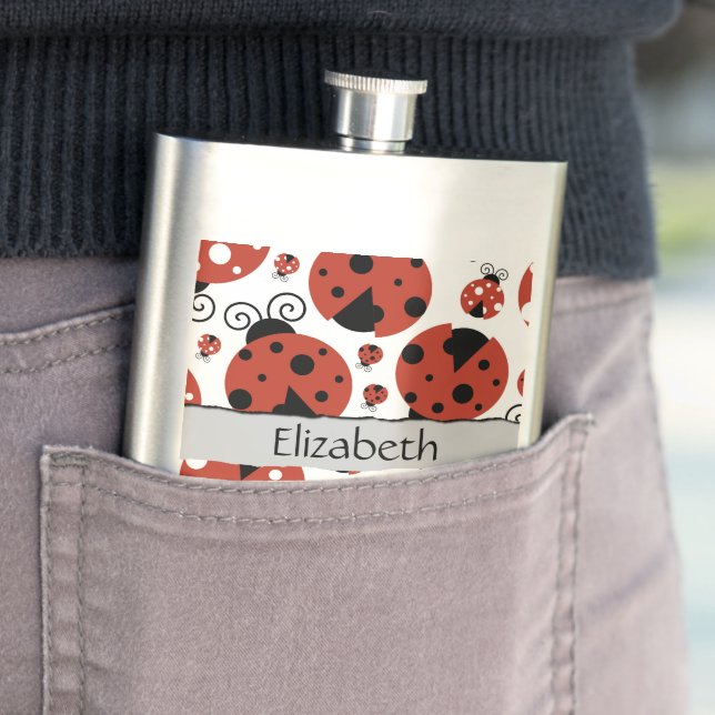 Petaca Patrón de Ladybugs, Ladybugs Rojos, Tu Nombre (In Situ)