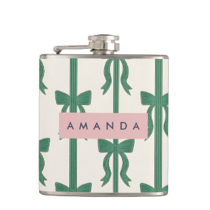 Petaca Patrón de Lazo de Cinta Verde Elegante Personaliza