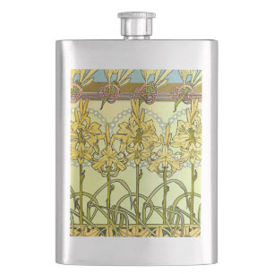Petaca Patrón de lirio Art Nouveau de Alphonse Mucha vint