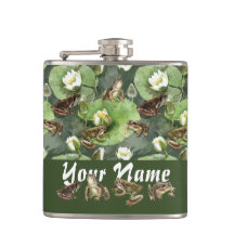 Patrón de lirios de agua verde y blanca de ranas