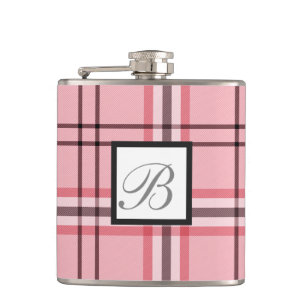 Petaca Patrón de moda a cuadros rosa y gris chic