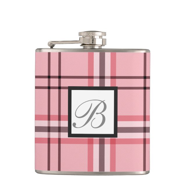 Petaca Patrón de moda de cuadros rosa y gris chic (Anverso)