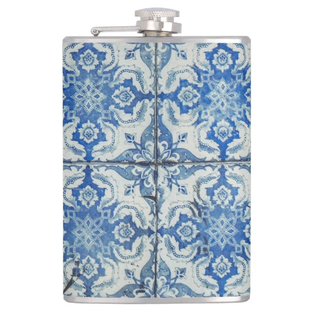 Petaca Patrón de mosaico portugués antiguo vintage - Azul (Anverso)