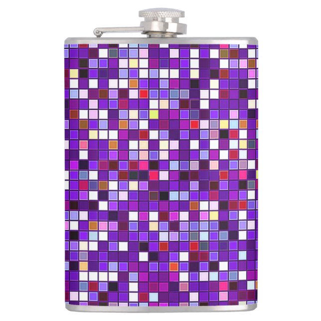 Petaca Patrón de mosaicos cuadrados multicolores violáceo (Anverso)