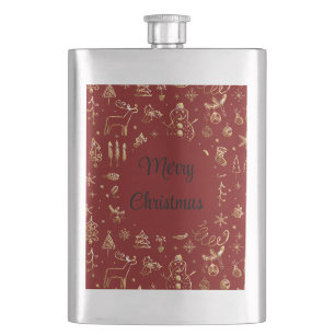 Petaca Patrón de Navidad de oro rojo, Feliz Navidad negro
