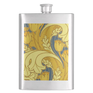 Petaca Patrón de oro azul tulipán negrita vintage
