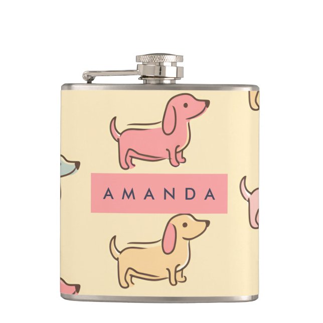 Petaca Patrón de perro de Dachshund Adorable Personalizad (Anverso)