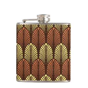 Petaca Patrón de pluma Art Deco, marrón oscuro y óxido