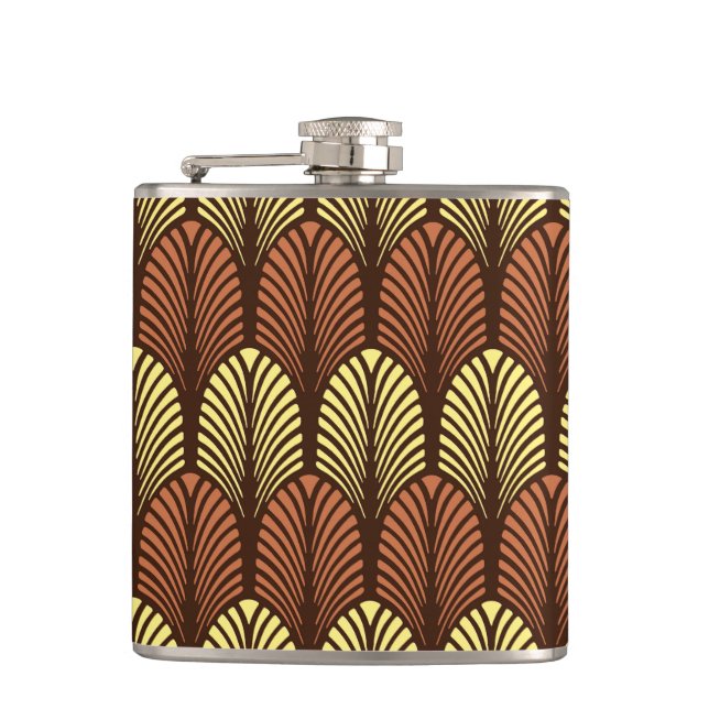 Petaca Patrón de pluma Art Deco, marrón oscuro y óxido (Anverso)