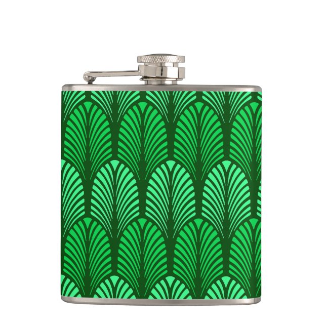 Petaca Patrón de plumas Art Deco, verde esmeralda (Anverso)