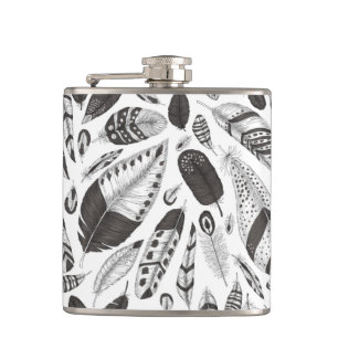 Petaca Patrón de plumas en blanco y negro