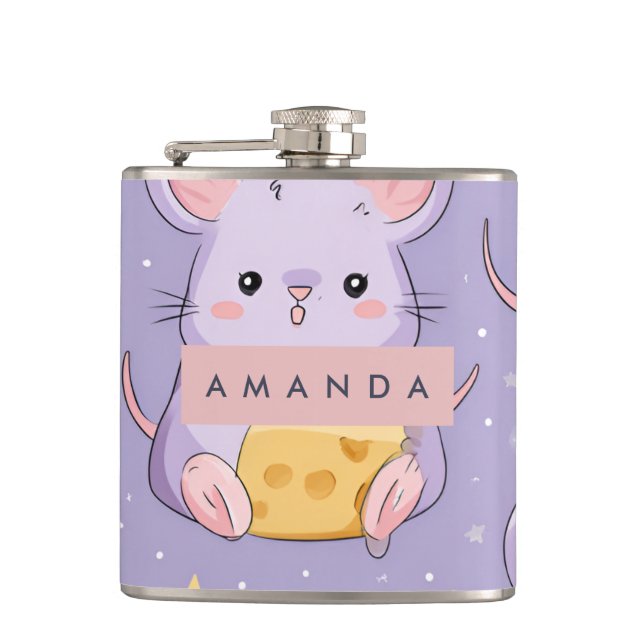 Petaca Patrón de ratones Kawaii Adorable Personalizado (Anverso)
