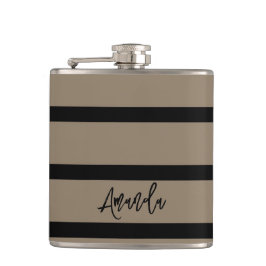 Petaca Patrón de rayas marrón y negro personalizado