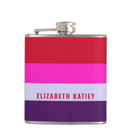 Petaca Patrón de rayas rojas, rosadas y púrpura