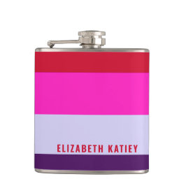 Petaca Patrón de rayas rojas, rosadas y púrpura