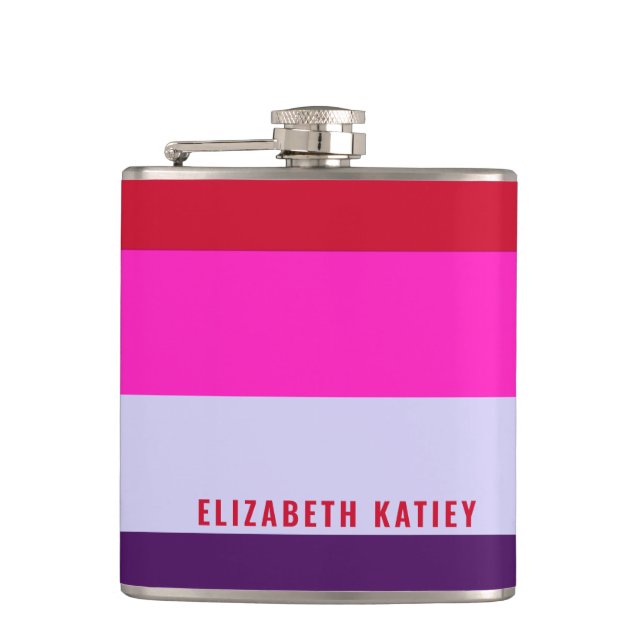 Petaca Patrón de rayas rojas, rosadas y púrpura (Anverso)