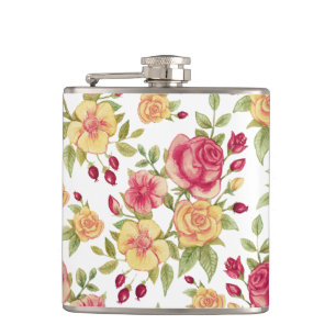 Petaca Patrón de rosas y capullos de rosa rojas y amarill