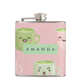 Petaca Patrón de té Pastel Kawaii Matcha personalizado
