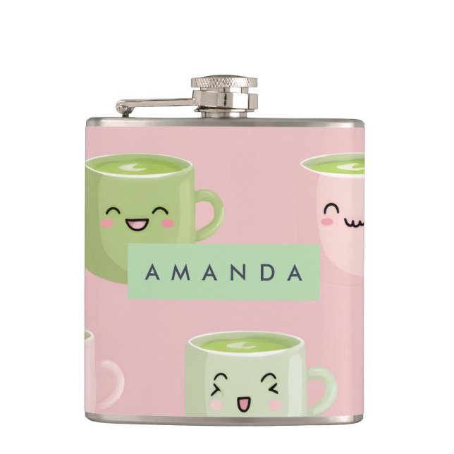 Petaca Patrón de té Pastel Kawaii Matcha personalizado (Anverso)