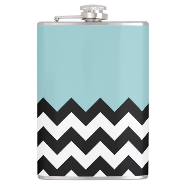 Petaca Patrón de zigzag negro y blanco, chevron, azul (Anverso)