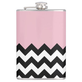 Petaca Patrón de zigzag negro y blanco, chevron, rosa