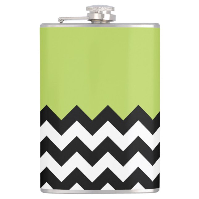Petaca Patrón de zigzag negro y blanco, chevron, verde (Anverso)
