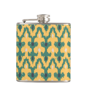 Petaca Patrón decorativo de ikat geométrico verde naran