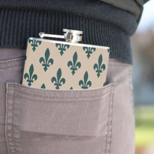 Petaca Patrón Fleur de Lis, verde francés real en crema