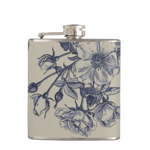 Petaca Patrón Floral Botánico Toile Azul Vintage