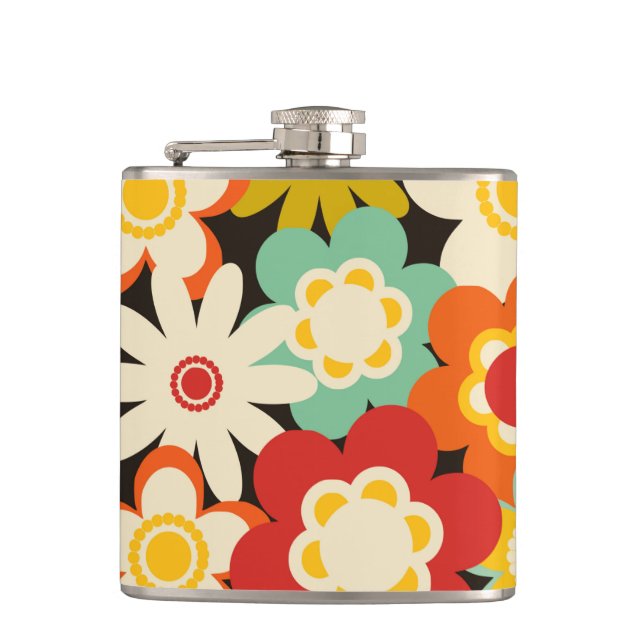 Petaca Patrón floral brillante retro curado (Anverso)