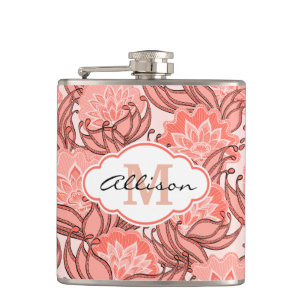 Petaca Patrón floral coral vibrante personalizado