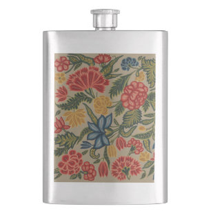 Petaca Patrón Floral de Crewel Rojo y Dorado Vintage
