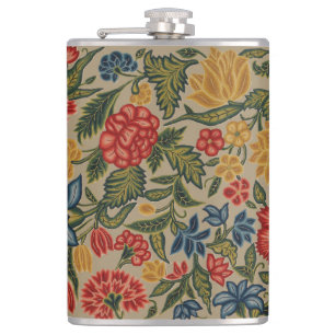 Petaca Patrón Floral de Crewel Rojo y Dorado Vintage
