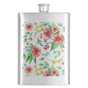 Petaca Patrón floral de flores rosadas pintadas a mano-23