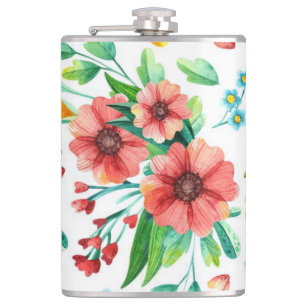 Petaca Patrón floral de flores rosadas pintadas a mano-23