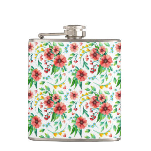Petaca Patrón floral de flores rosadas pintadas a mano-23