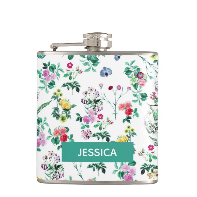 Petaca Patrón floral de primavera clara personalizado (Anverso)