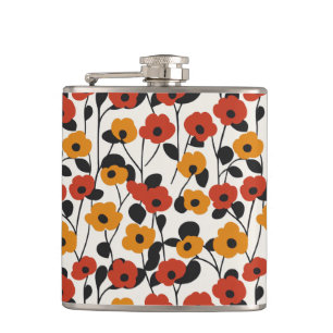 Petaca Patrón floral retro negrita rojo, Naranja y negro
